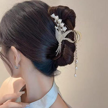 Rhinestone Pearl Butterfly Hair Clip Elegant Girls Hair Claws Hair Accessories - Aimall