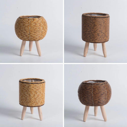 Indoor Rattan Trellis Planter Tabletop Plant Container Straw Planter for Home