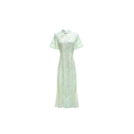 Chinese Traditional Cheongsam Women Lace Embroidered Qipao Evening Dress - Aimall