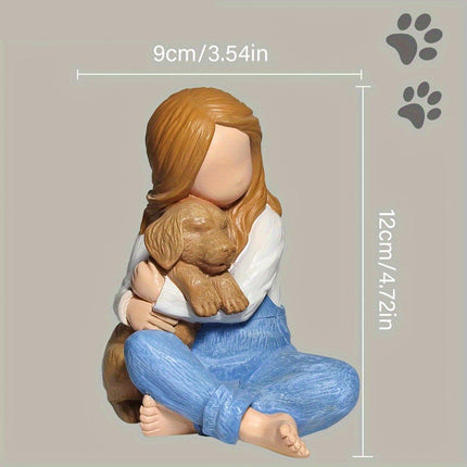 Little Girl Holding Dog Resin Figurine Cute Home Decoration Gift for Pet Lovers