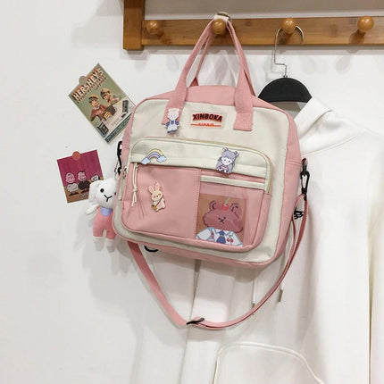 Kawaii Crossbody School Bag for Girls Large Capacity Kawaii Bag With Kawaii Pin