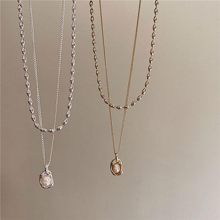 Love Butterfly Pearl Tassel Double Layer Necklace Elegant Jewelry Women Fashion