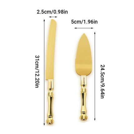 2pcs Stainless Steel Bread Knife Set Gold Serrated Cake Knife and Spatula Tool