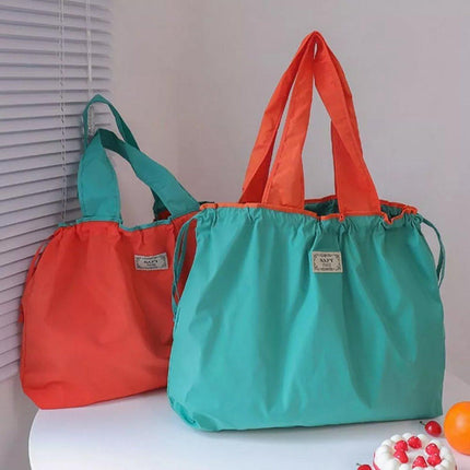 Ultra-Light Foldable Large Capacity Portable Shopping Bag with Drawstring Mouth