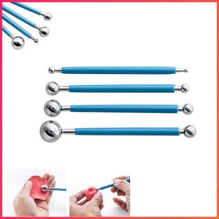 4X Fondant Cake Flower Decorating Clay Sugarcraft Ball Engraved Embossing Stick - Aimall