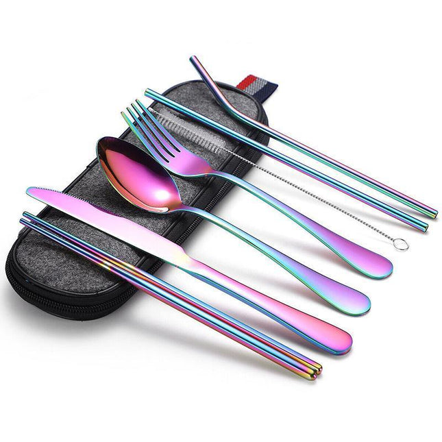 8PCS Portable Stainless Steel Tableware Dinnerware Travel Camping Cutlery Set - Aimall