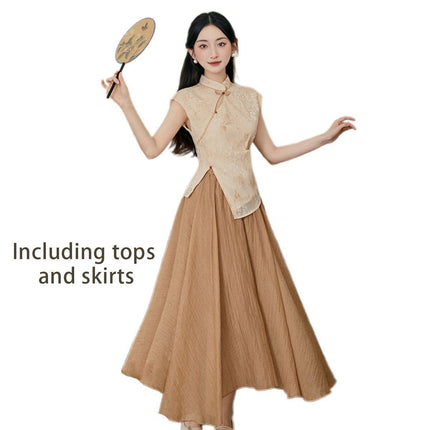 Chinese Style Sleeveless Slimming Dress Women High-end Retro Summer Skirt Suit