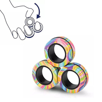 Magnetic Ring Finger Spinner Rainbow Fidget Sensory Autism Anxiety ADHD Stress - Aimall