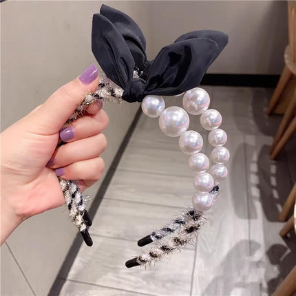 Women Girl Retro Rabbit Ear Pearl Party Headband Hair Head Band Hoop Short Hair - Aimall