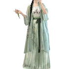 Hanfu Women Half Sleeve Pleated Skirt Waist Dress Spring Summer Daily Suit