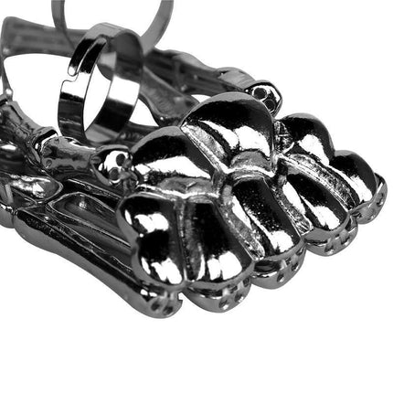 Punk Skeleton Hand Bone Five Finger Ring Bracelet Adjustable Halloween Brace - Aimall