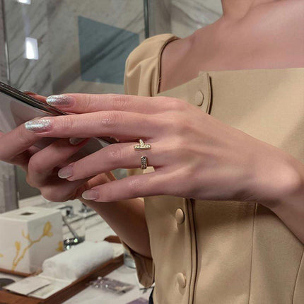 Micro-Inlaid Zirconium T-Shaped Ring
