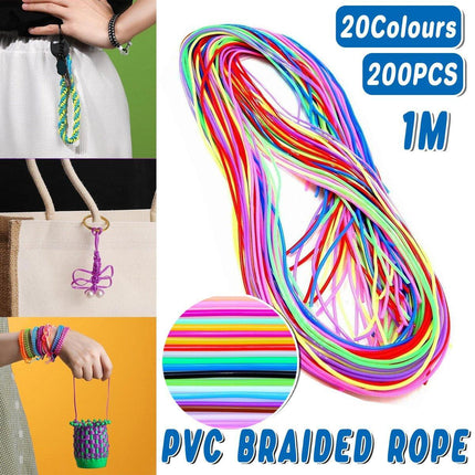 200pcs Colourful 1M PVC Braided Rope DIY Craft Cord for Bracelet Making Supplies
