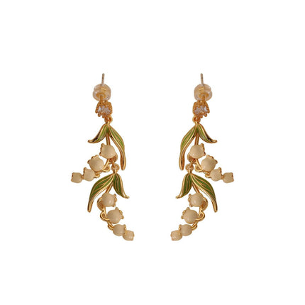 Vintage Bell Orchid Flower Long Earrings Elegant Dangle Earrings Women Jewelry