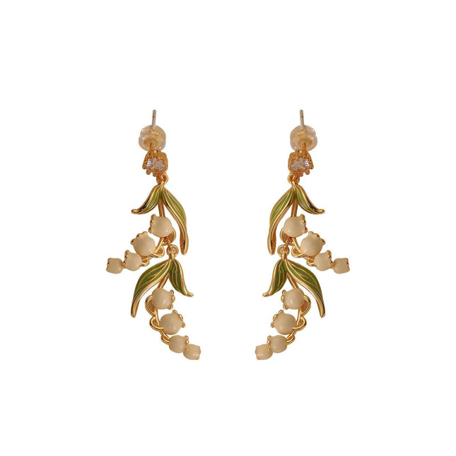 Vintage Bell Orchid Flower Long Earrings Elegant Dangle Earrings Women Jewelry