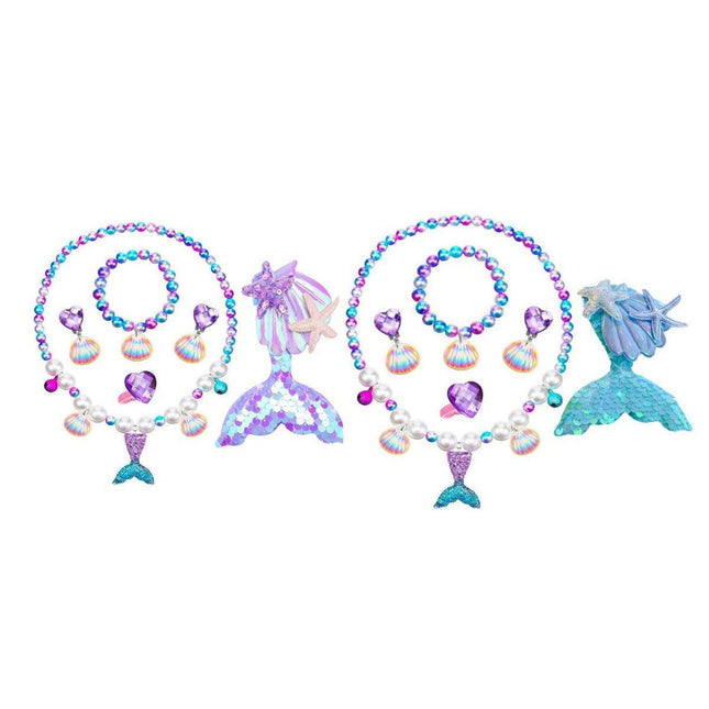 Girls Mermaid Fishtail Jewelry Set Necklace Bracelet Shell Earrings Ring Gift