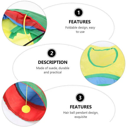 Foldable Rainbow Cat Tunnel Interactive Pet Toy with Tee Shape Fun Play Tunnel