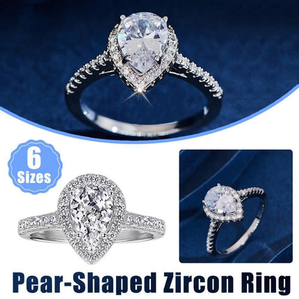 Sparkling Pear Shaped Zircon Cluster Ring Pear Shape Engagement Women Gift - Aimall