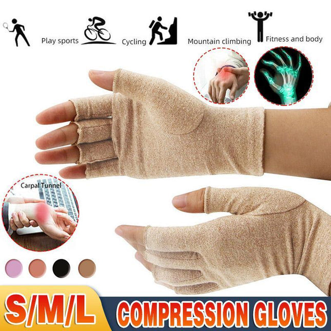 Brace Arthritis Hand Compression Gloves fingerless gloves Pain Relief Pink - Aimall