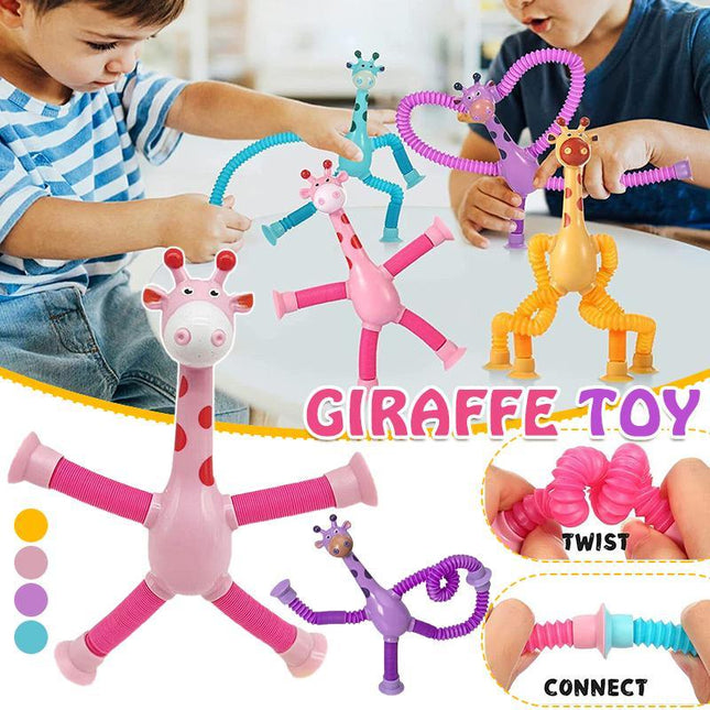 Telescopic Suction Cup Giraffe Tube Toy Stress Relief Light Up Educational Toys - Aimall