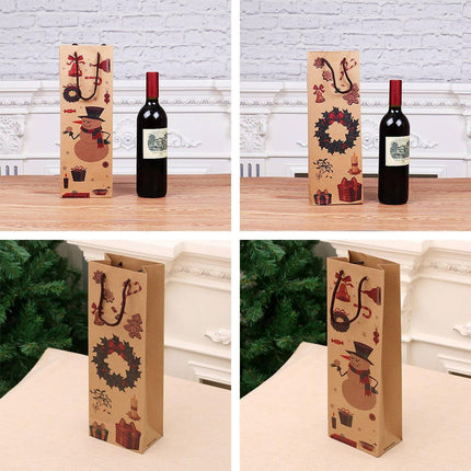 20PCS Christmas Wine Bottle Gift Bags Kraft Paper Red Wine Bag Holiday Set