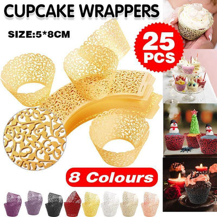 25x Laser Cut Cupcake Wrappers Filigree Case Wedding Baby Party Many Colour - Aimall