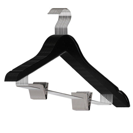 10 Pcs Wooden Non-Slip Wide Shoulder Clothes Hanger with Clip for Hotel Wardrobe