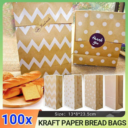100PCS 4Styles Vintage Brown Kraft Paper Bags Food Bread Candy Favor Wedding Party Aimall