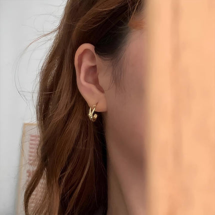 Knotted C-Shaped Double Layer Metal Earrings Alloy Fashion Jewelry for Women - Aimall