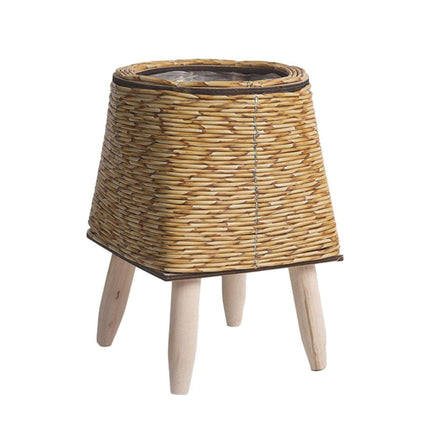 Indoor Rattan Trellis Planter Tabletop Plant Container Straw Planter for Home
