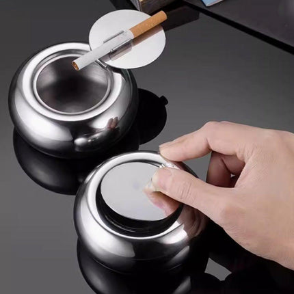 Stainless Steel Ashtray with Cover Smokeless Drum Design Windproof Ash Tray