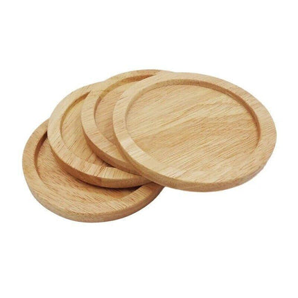 4x Round Bamboo Wooden Coaster Tea Coffee Drink Holders Pallet Beverage Mat Pad - Aimall
