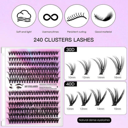 DIY Sectional False Eyelashes Kit 12 Rows with Glue and Tweezers Large Capacity