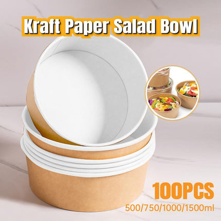 Take-Away Kraft Paper Salad Bowl Food Grade Takeout Tableware Food Bowl With Lid - Aimall