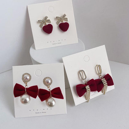 Red Flower Heart Zircon Earring Stud Wedding Party Drop Dangle Jewelry Christmas - Aimall