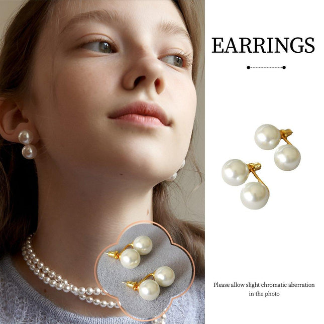 Temperament Double Pearl Stud Earrings Simple Elegant Jewelry for Women Gifts