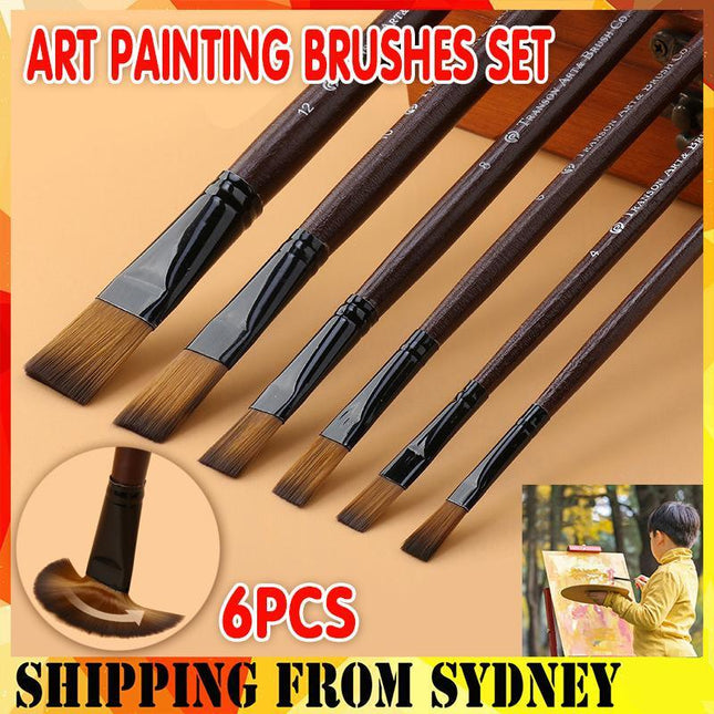 6X Art Painting Brushes Set Nylon Acrylic Oil Watercolor Artist Paint Brush Kit - Aimall