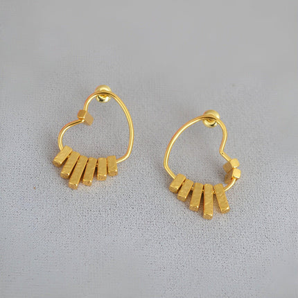 Swinging Textured Long Heart Earrings Elegant Fashion Jewelry for Women Gift