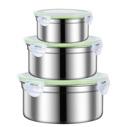 3PCS Stainless Steel Sealed Crisper Storage Box with Lid Round Food Lunch Box