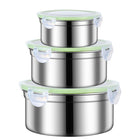 3PCS Stainless Steel Sealed Crisper Storage Box with Lid Round Food Lunch Box