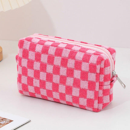 Checkerboard Makeup Bag Large Capacity Knitted Storage Bag Portable Toiletry