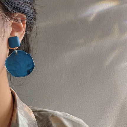 Elegant Blue Oil Drop Earrings Retro Fashion Silver Needle Jewellery Women
