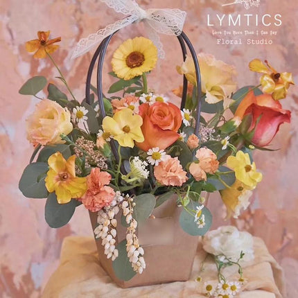 25x Kraft Paper Bag Flowers Waterproof Bouquet Basket Gift Box With Handle - Aimall
