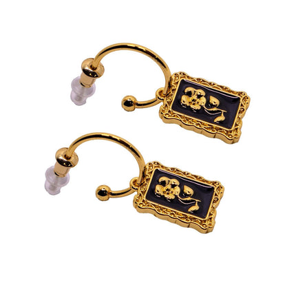 Vintage Black Flower Stud Earrings Elegant Design for Women Fashion Jewelry Gift
