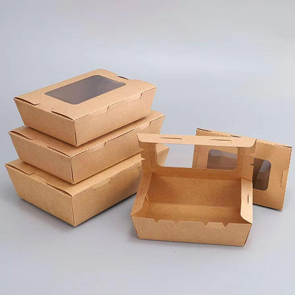 50pcs Kraft Paper Take Out Box Salad Fried Chicken Lunch Box Open Window