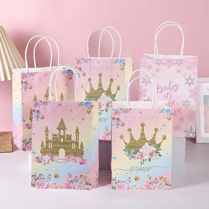 30pcs Pink Romantic Flower Tote Bag Cowhide Paper Elegant Design Gift Bag