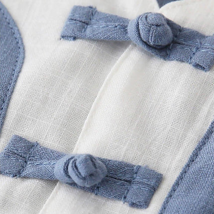 Boys Chinese Traditional Outfit Summer Cotton Linen Short Sleeve Top