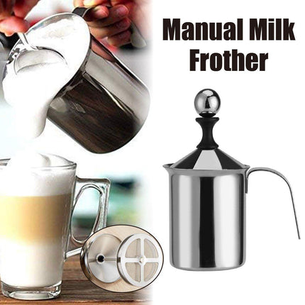 400ml Stainless Steel Manual Milk Frother Double Mesh Strainer Frothing Pitcher