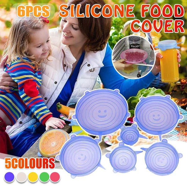 6PCS Stretch Reusable Silicone Food Saver Cover Seal Insta Lids Bowl Wraps - Aimall