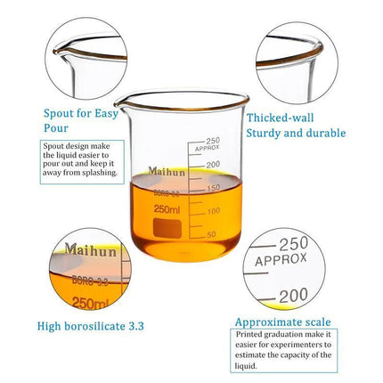 7PCS/Set Low Form Glass Beaker 5ml-250ml Borosilicate Measuring Lab Glassware - Aimall